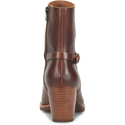 Solstice - Brown KORKEASE women's brown leather boots with buckle straps and stacked heels