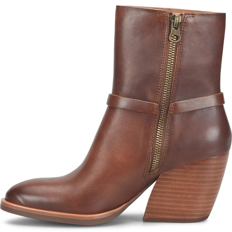 Solstice - Brown KORKEASE women's brown leather boots with side zipper and stacked heel