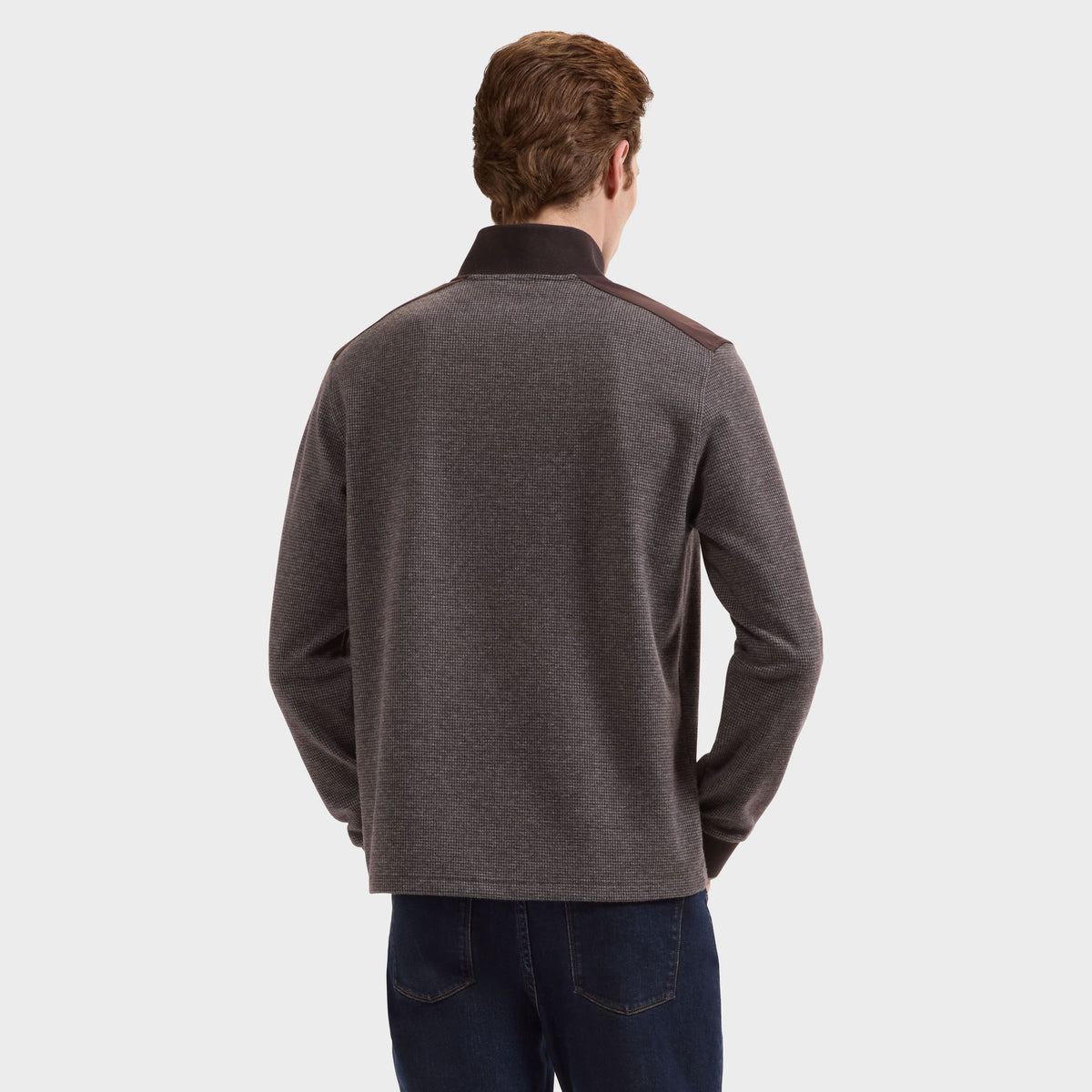 Houndstooth Quarter-Zip Pullover - Truffle