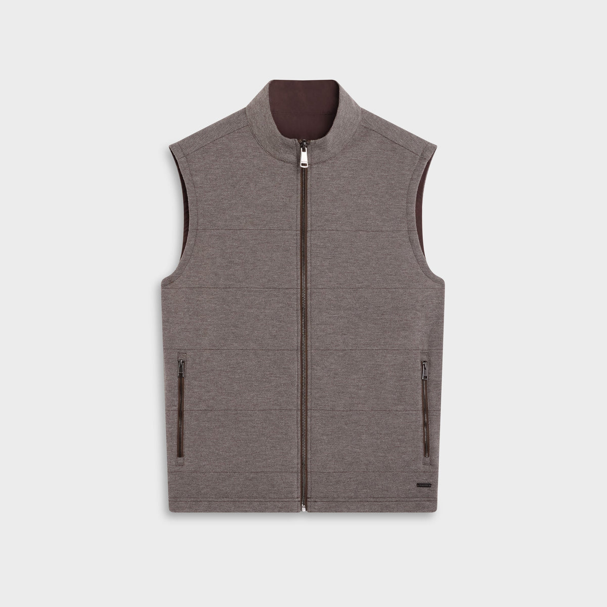 Reversible Micro Stripe Zip Knit Vest - Chocolate