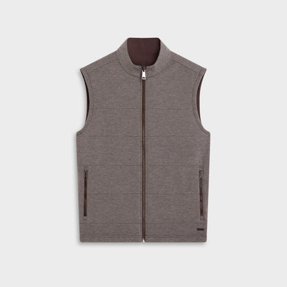 Reversible Micro Stripe Zip Knit Vest - Chocolate
