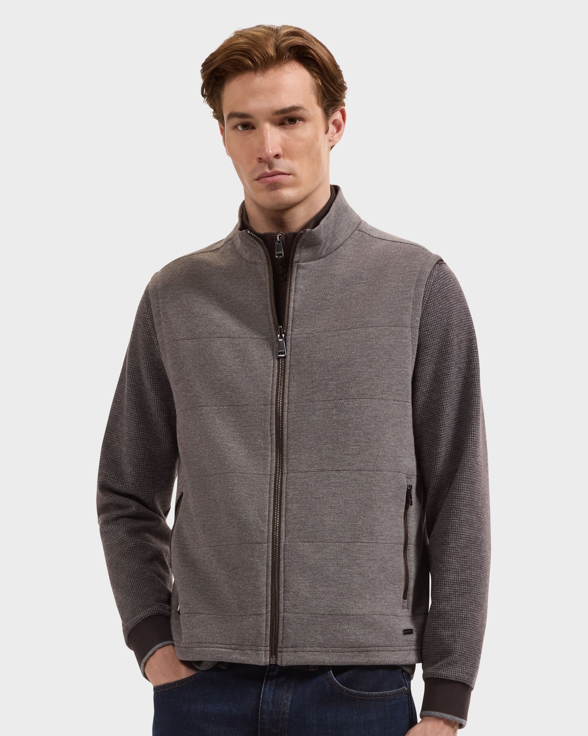 Reversible Micro Stripe Zip Knit Vest - Chocolate