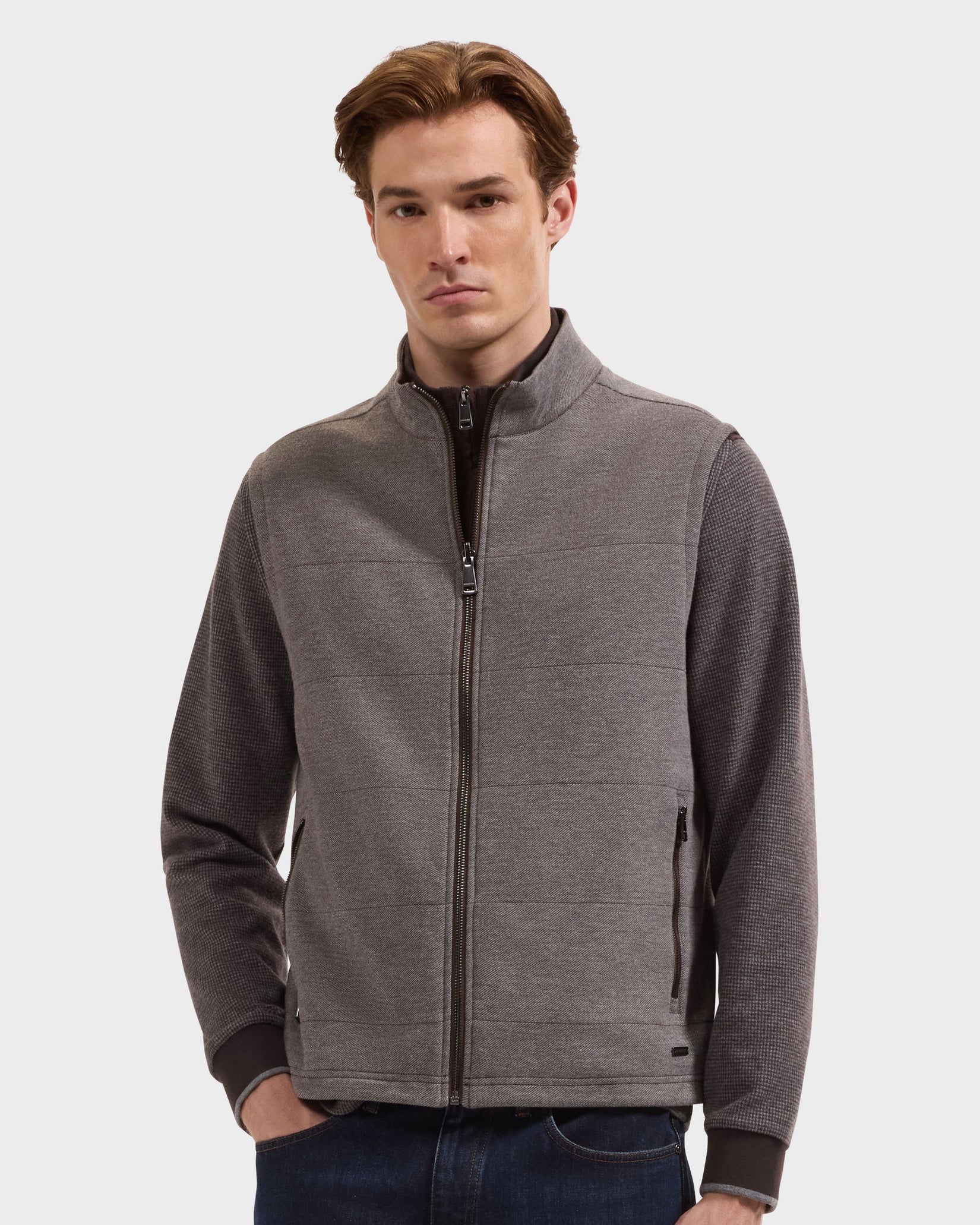 Reversible Micro Stripe Zip Knit Vest - Chocolate
