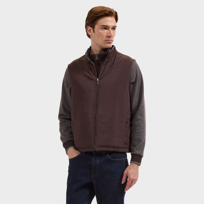 Reversible Micro Stripe Zip Knit Vest - Chocolate