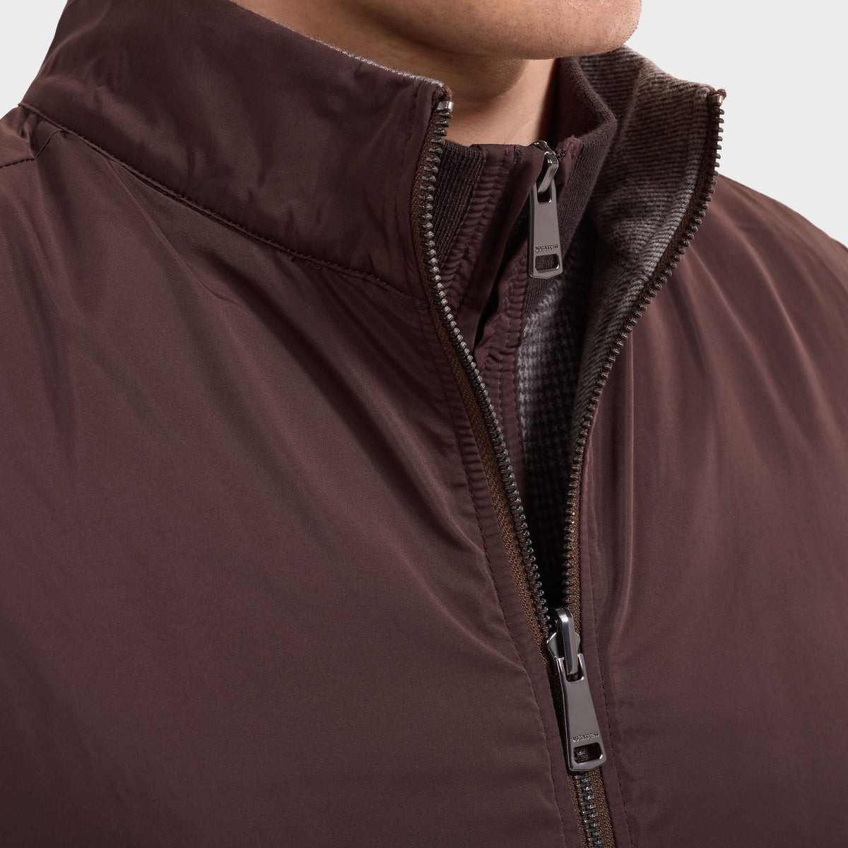 Reversible Micro Stripe Zip Knit Vest - Chocolate