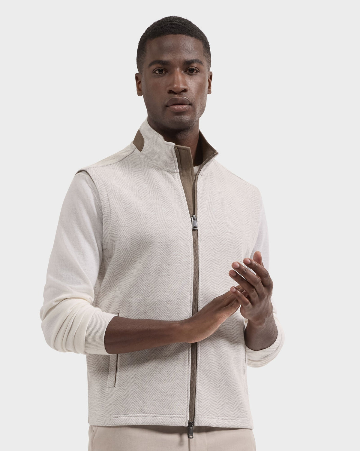 Chevron Knit Zip Vest - Cement