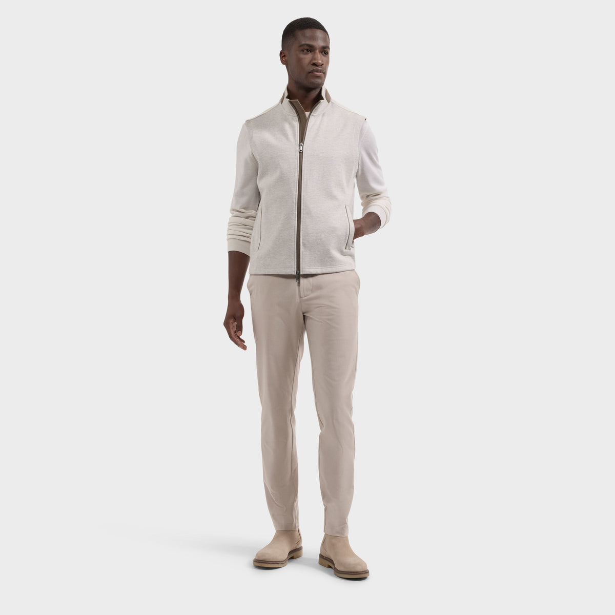 Chevron Knit Zip Vest - Cement