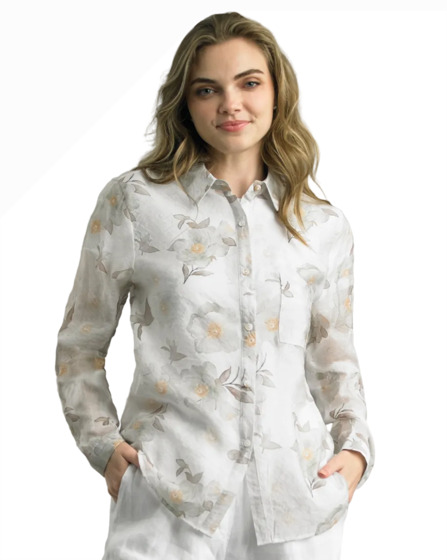Camellias floral rayon blouse in soft breathable fabric, TEMPO PARIS, Fredericksburg TX boutique