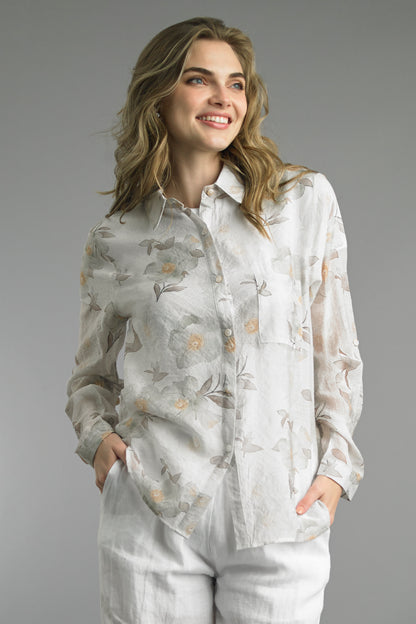 Camellias breathable rayon blouse with subtle floral pattern, TEMPO PARIS, Fredericksburg TX boutique