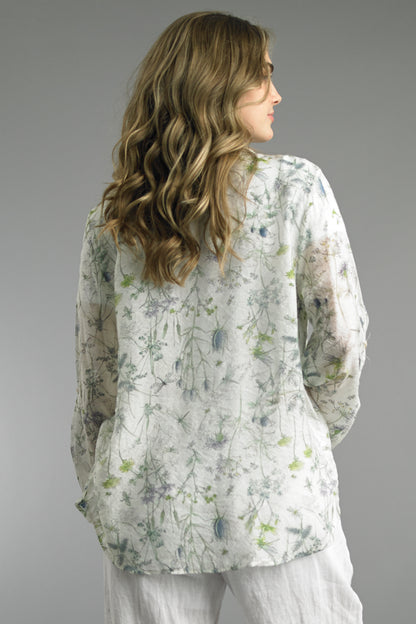 Thistles and Dragonflies blouse in breathable rayon with delicate floral pattern from TEMPO PARIS collections