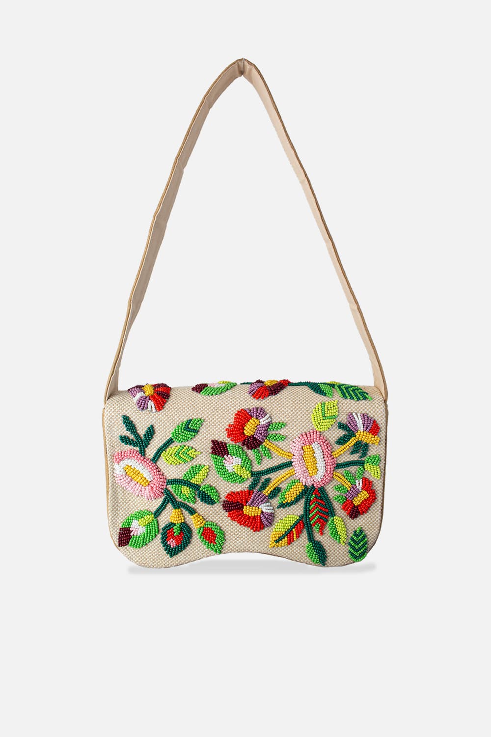 Flower Canvas Beaded Shoulder Bag with vibrant hand-beaded floral design, LA CHIC, Women's Purses HCO