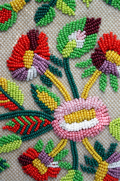 Flower Canvas Beaded Shoulder Bag with vibrant hand-beaded floral pattern by LA CHIC, Women's Purses HCO