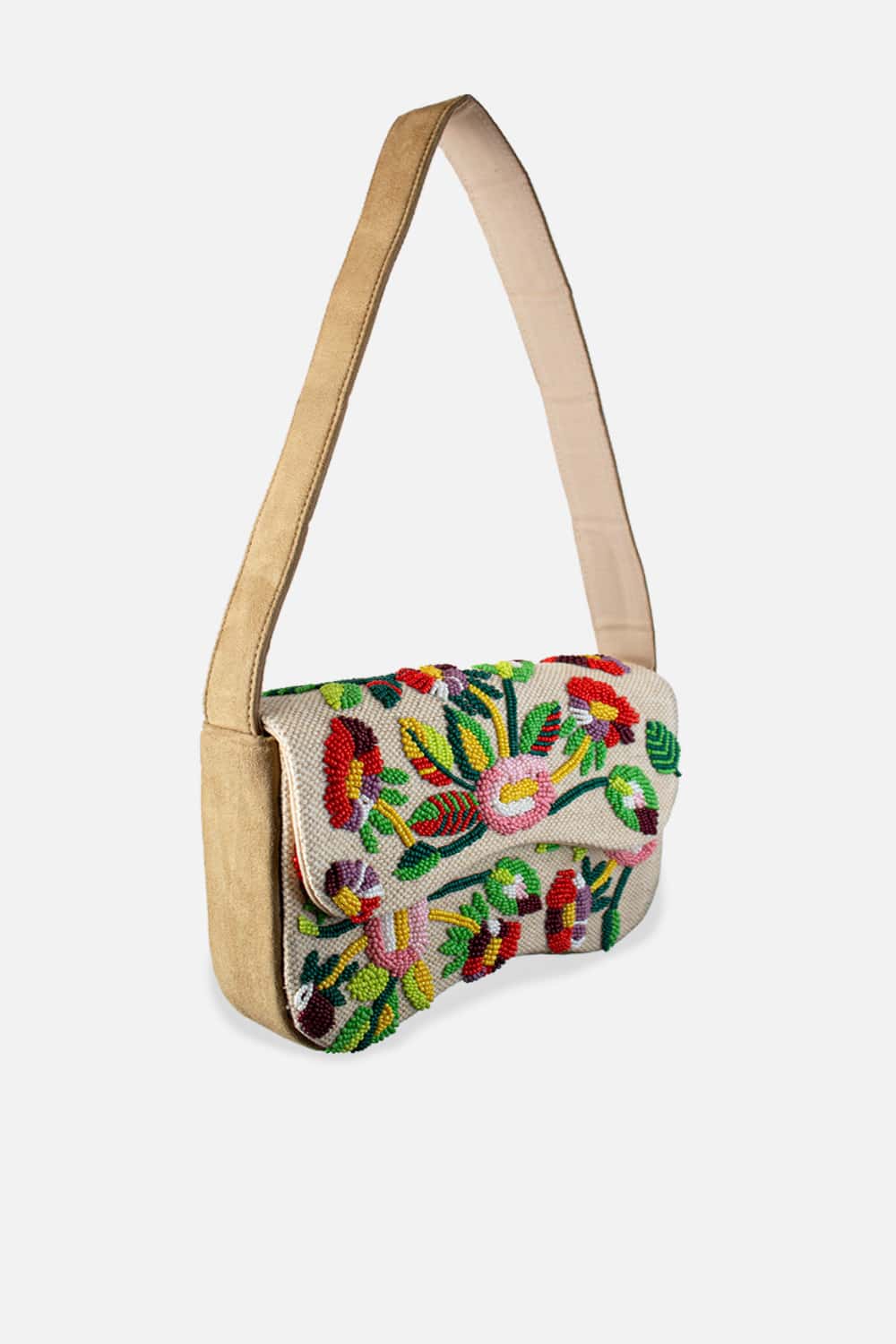 Flower Canvas Beaded Shoulder Bag with colorful hand-beaded floral design by LA CHIC, Women's Purses HCO