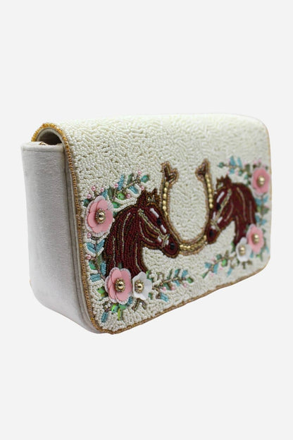 Horse Flowers Beaded Shoulder Bag