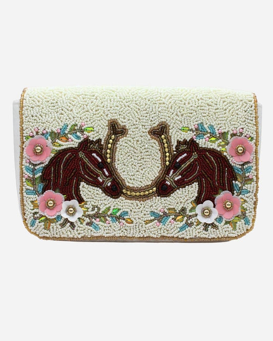 Horse Flowers Beaded Shoulder Bag