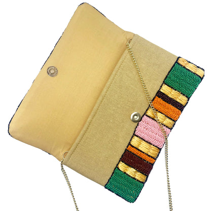 Striped Jute Tropical Beaded Clutch