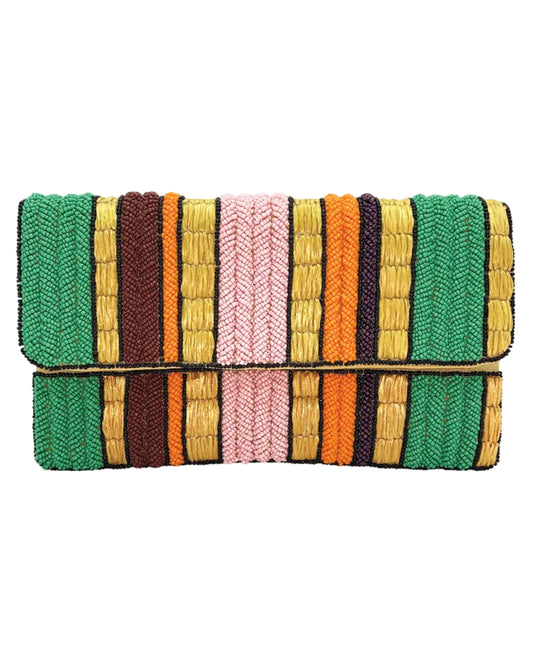Striped Jute Tropical Beaded Clutch