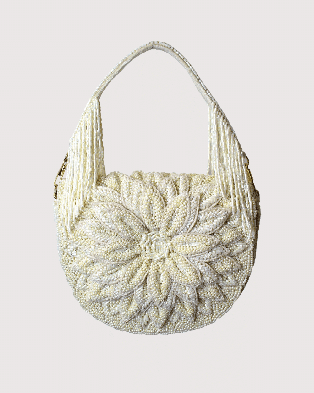 Ivory Dahlia Beaded Handbag