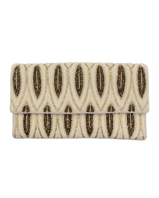 Gold Feather Leaves Beaded Clutch
