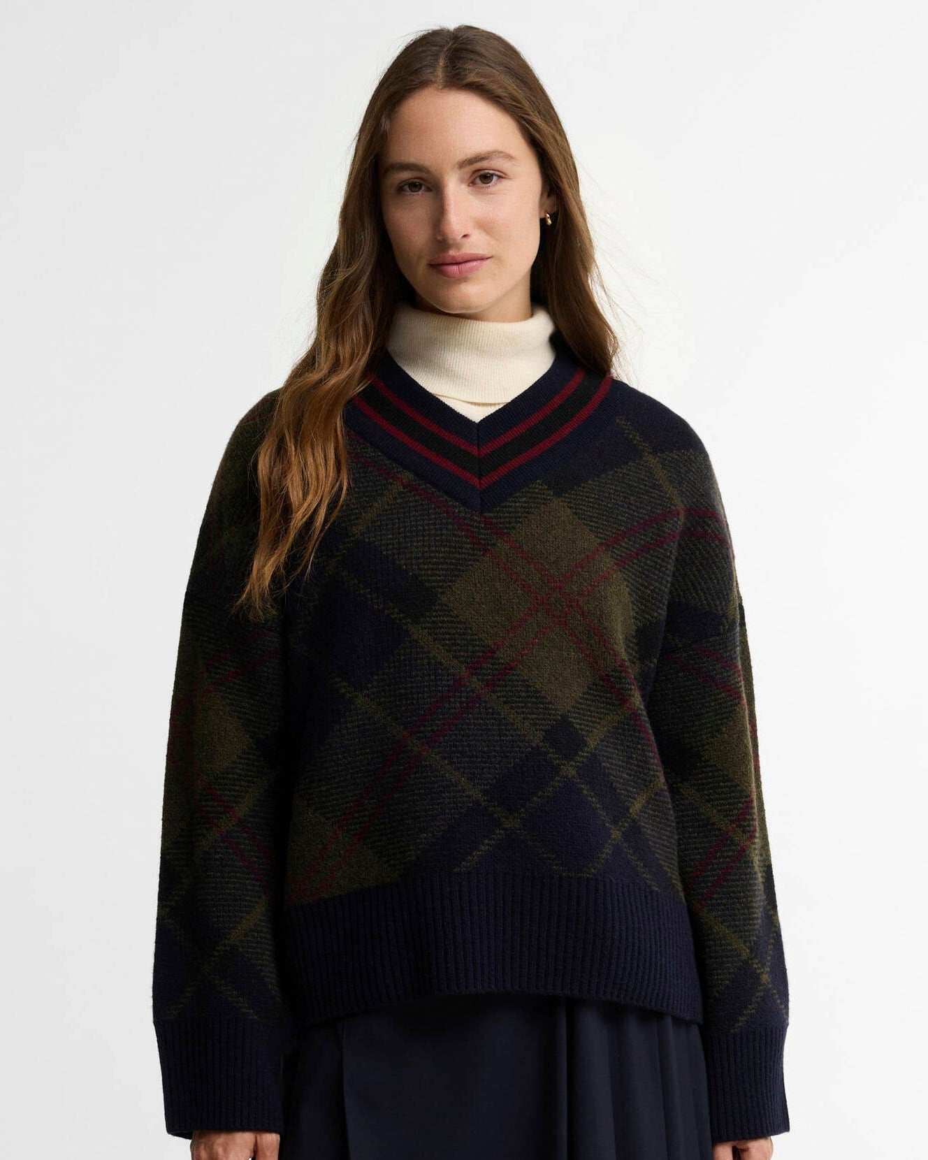 Shae V-Neck Tartan Wool Jumper