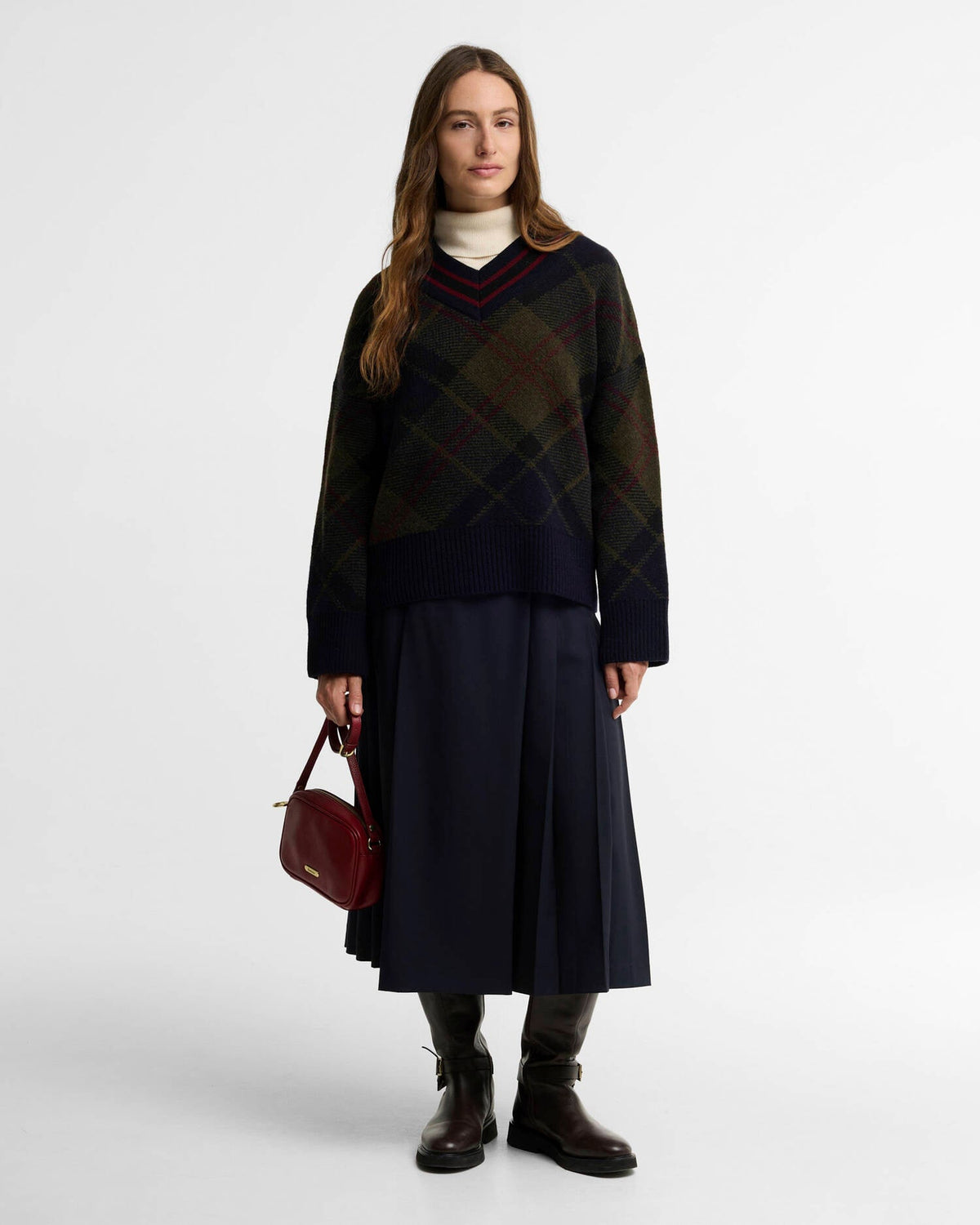 Shae V-Neck Tartan Wool Jumper