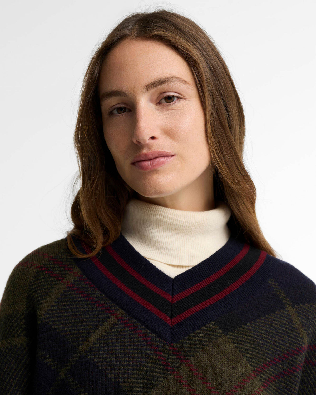 Shae V-Neck Tartan Wool Jumper