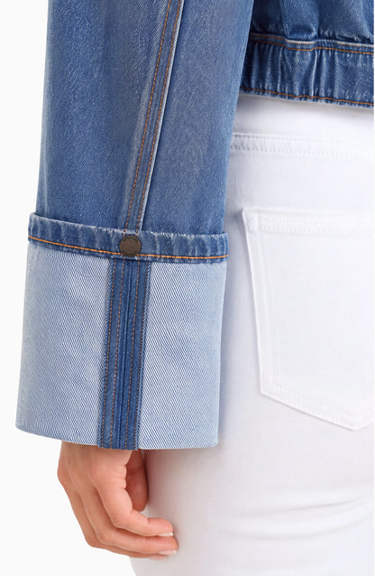 Dreamer Jacket blue chenille cropped trucker jacket by LIVERPOOL LOS ANGELES