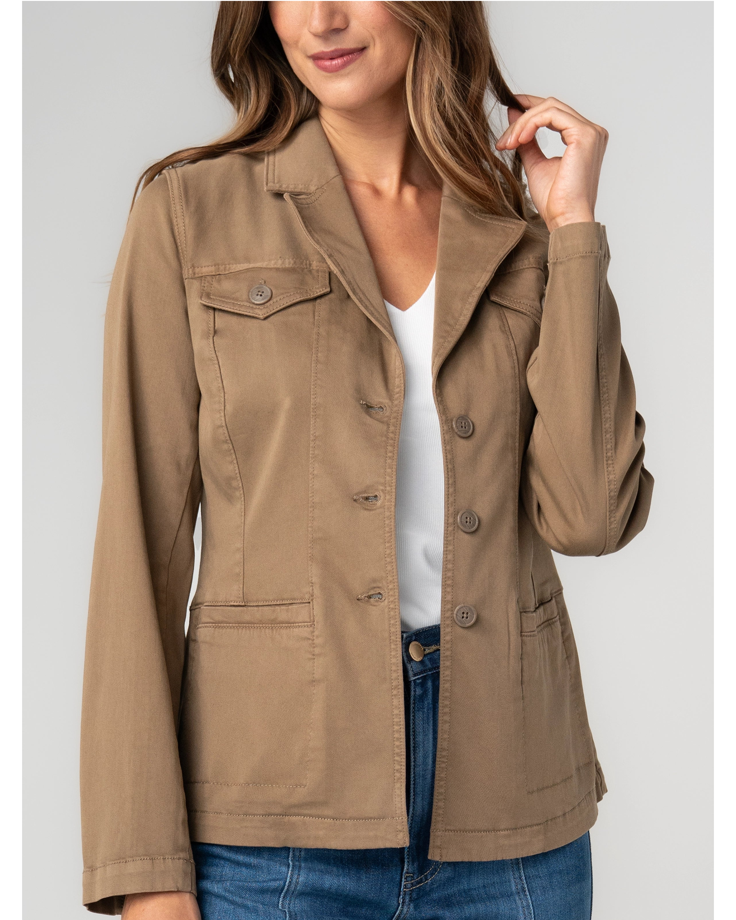 The Everyday Blazer in stretchable brown and beige with utility details from LIVERPOOL LOS ANGELES