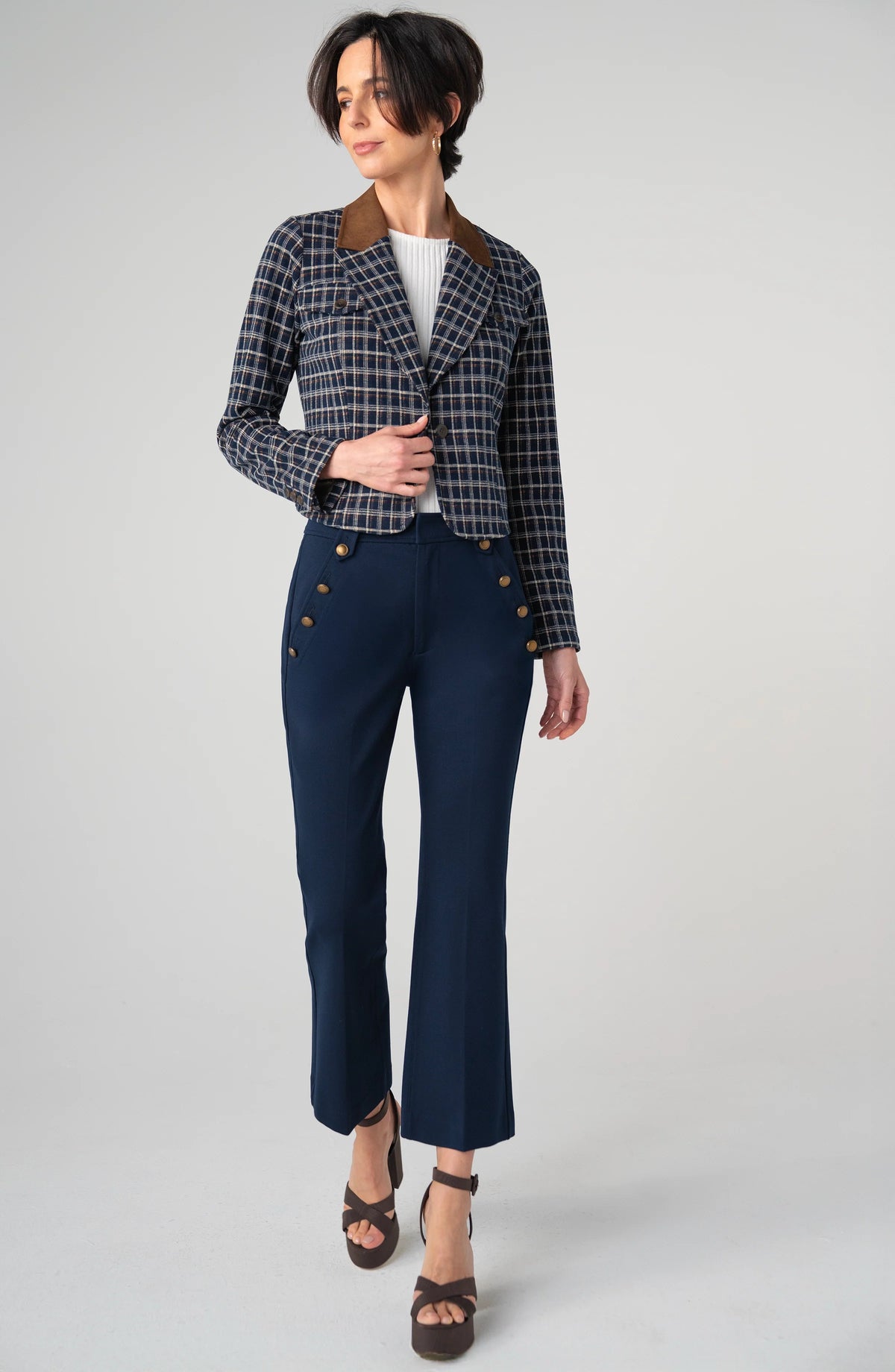Cropped Blazer plaid women's jacket by LIVERPOOL LOS ANGELES