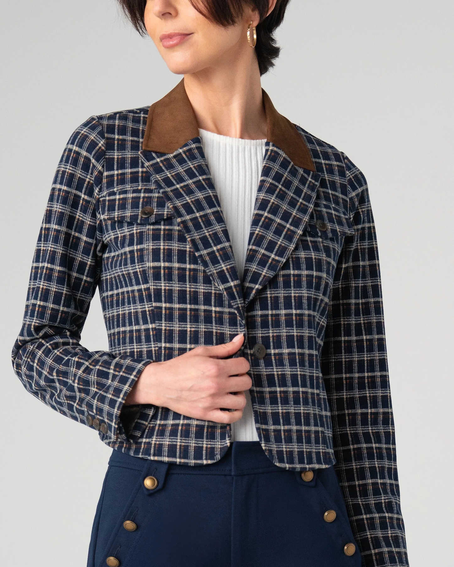 Women's Cropped Blazer in plaid by LIVERPOOL LOS ANGELES