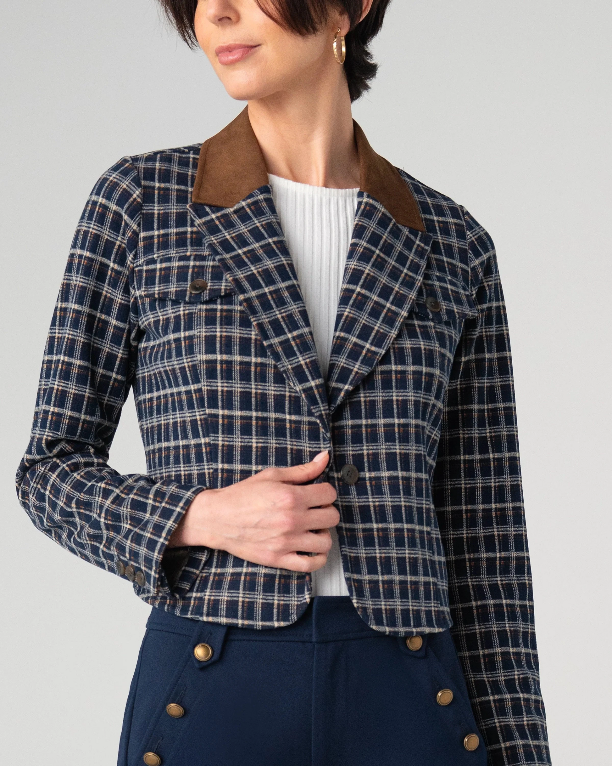 Women's Cropped Blazer in plaid by LIVERPOOL LOS ANGELES