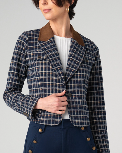 Women's Cropped Blazer in plaid by LIVERPOOL LOS ANGELES