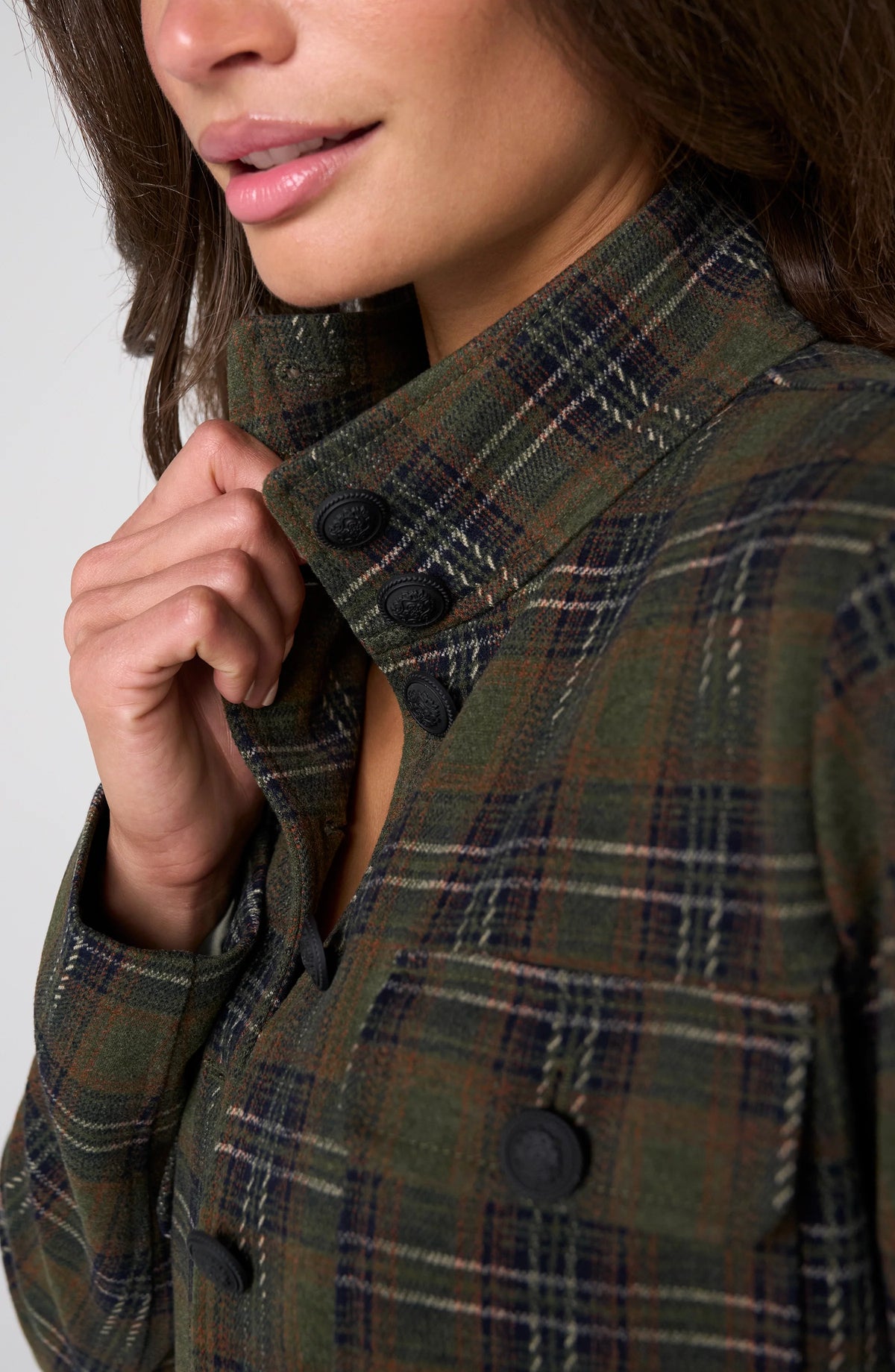 LIVERPOOL LOS ANGELES Funnel Neck Field Jacket in stretchable plaid