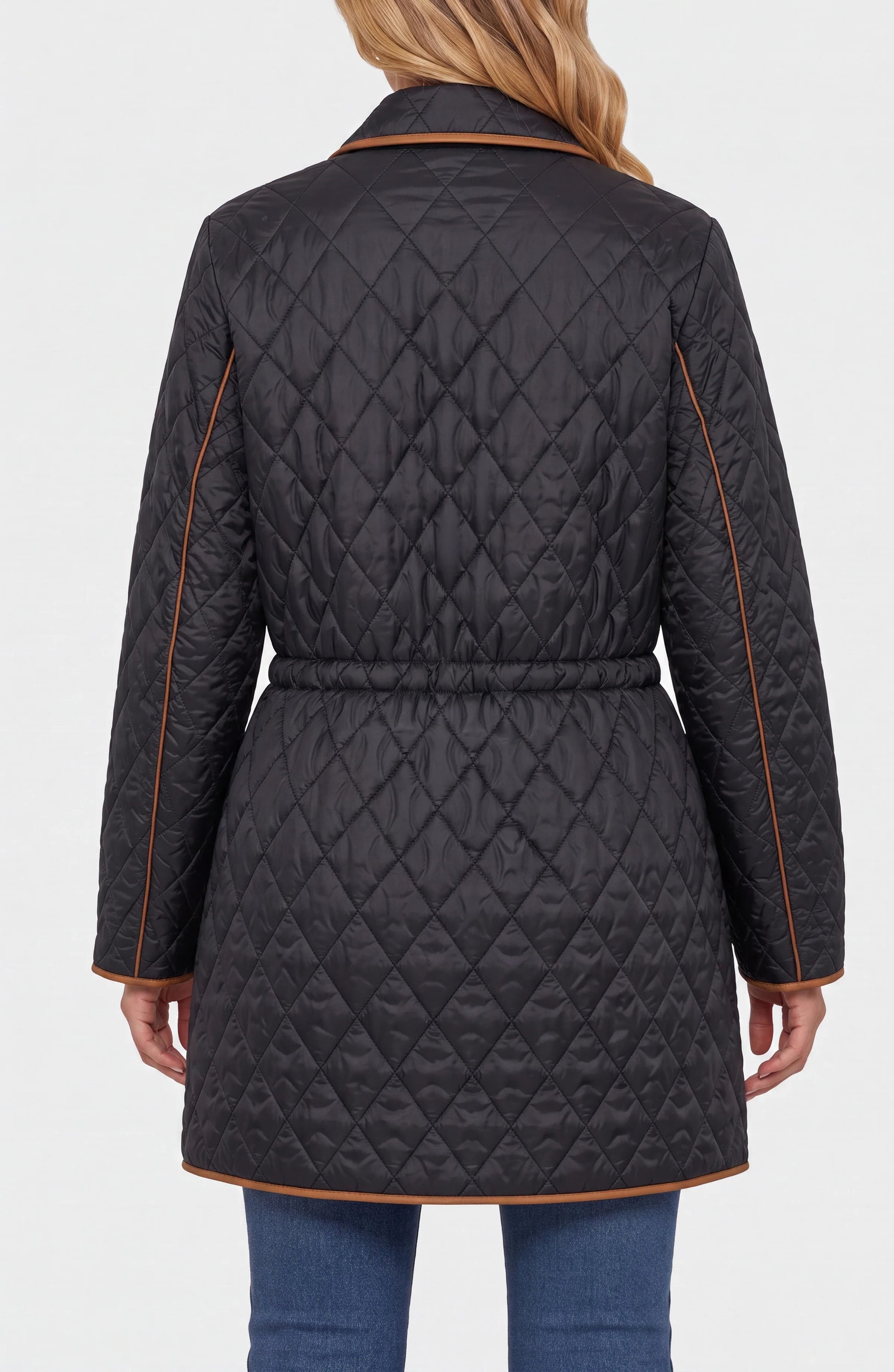 Quilted Coat W/ Cinched Waist in black by LIVERPOOL LOS ANGELES