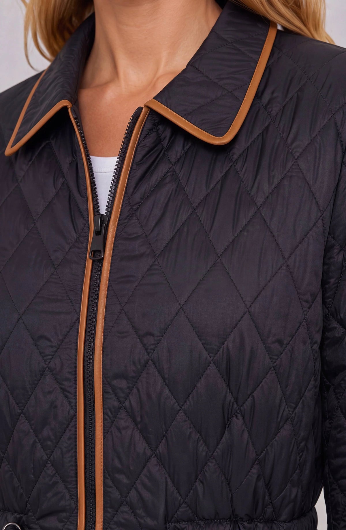 Quilted Coat W/ Cinched Waist in black by LIVERPOOL LOS ANGELES