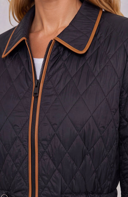 Quilted Coat W/ Cinched Waist in black by LIVERPOOL LOS ANGELES