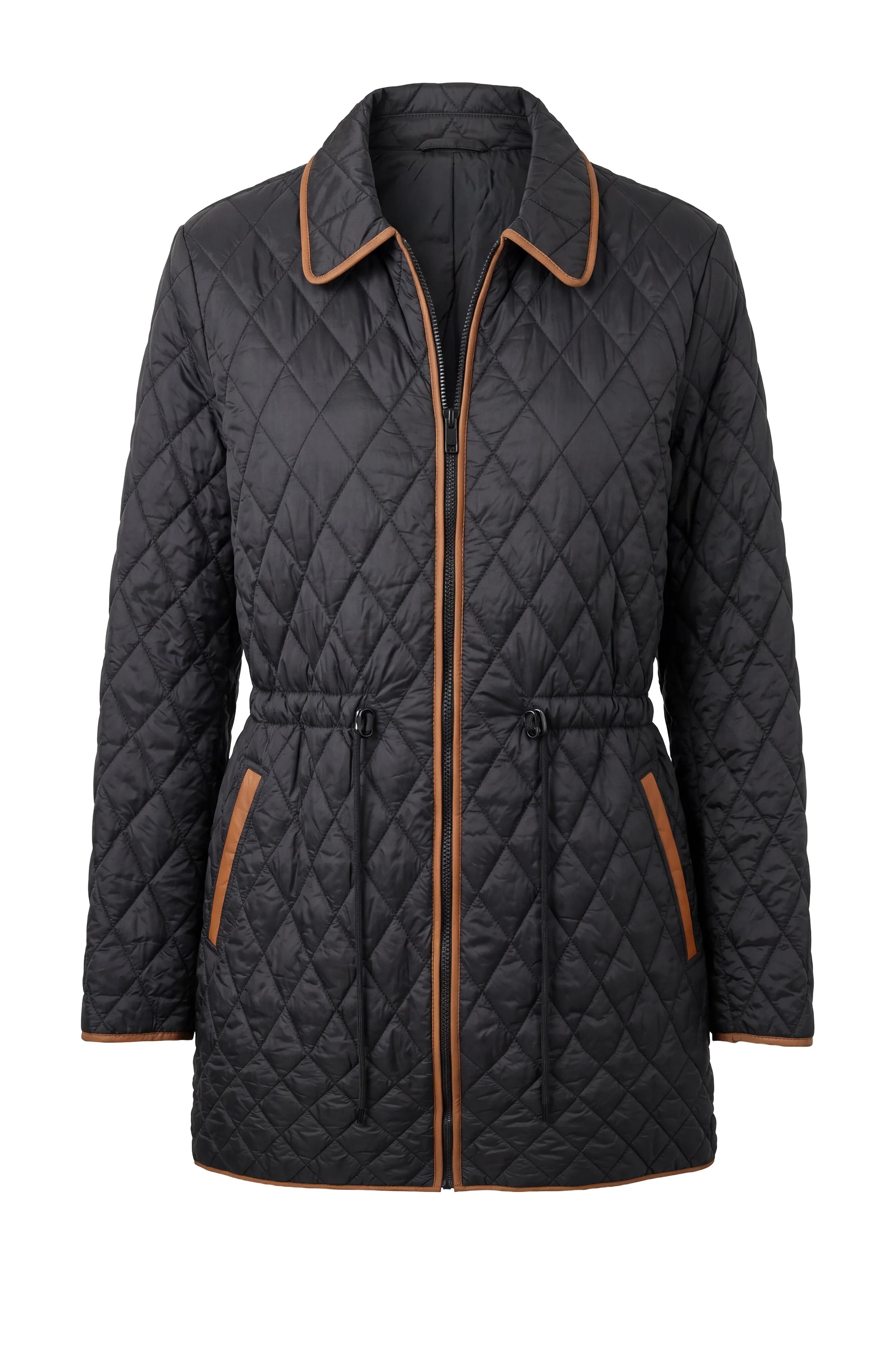 Quilted Coat W/ Cinched Waist black jacket by LIVERPOOL LOS ANGELES