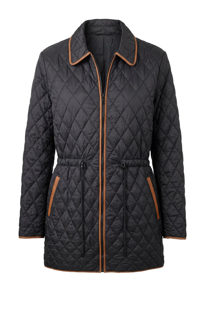 Quilted Coat W/ Cinched Waist black jacket by LIVERPOOL LOS ANGELES