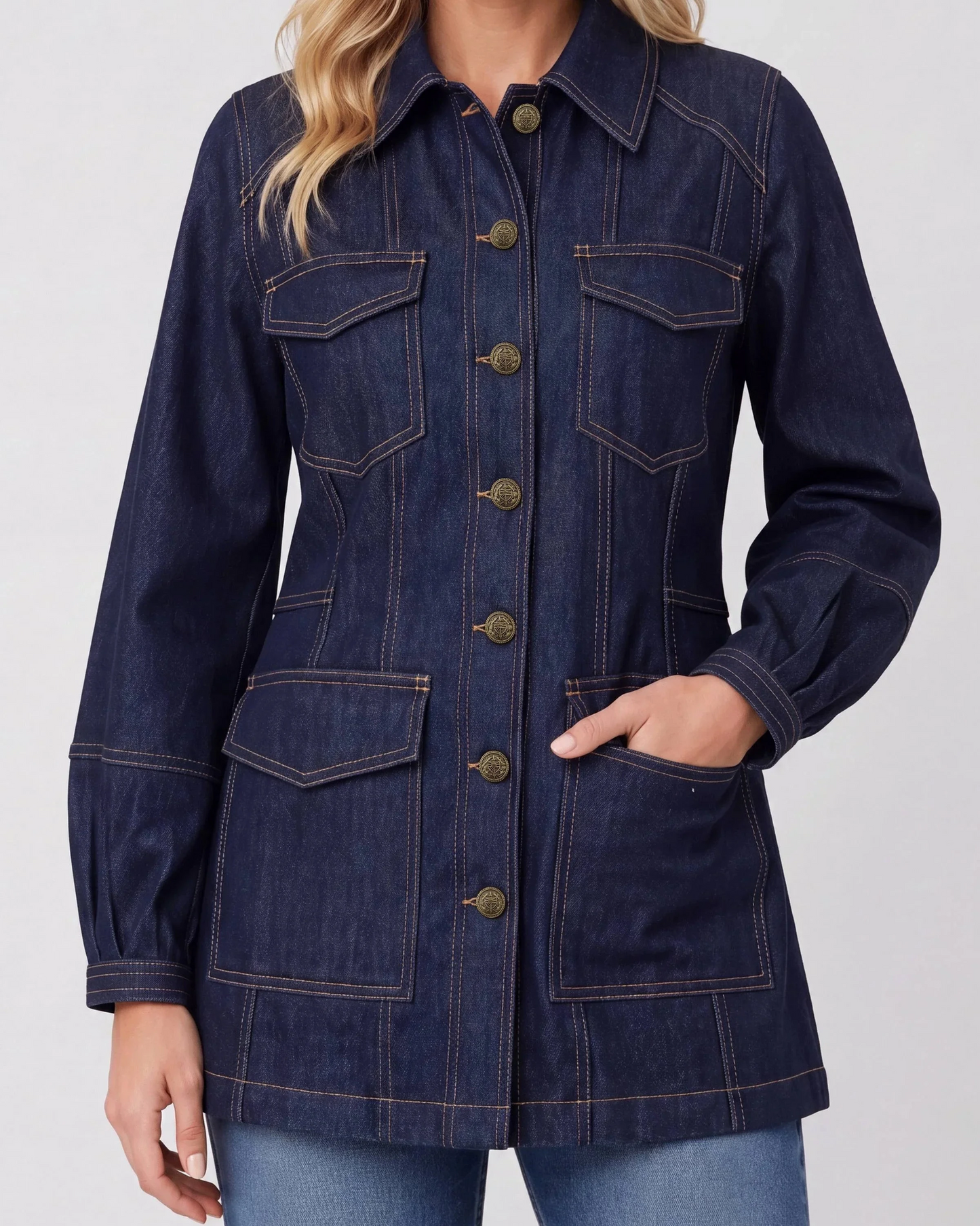 Lantern Sleeve Denim Jacket