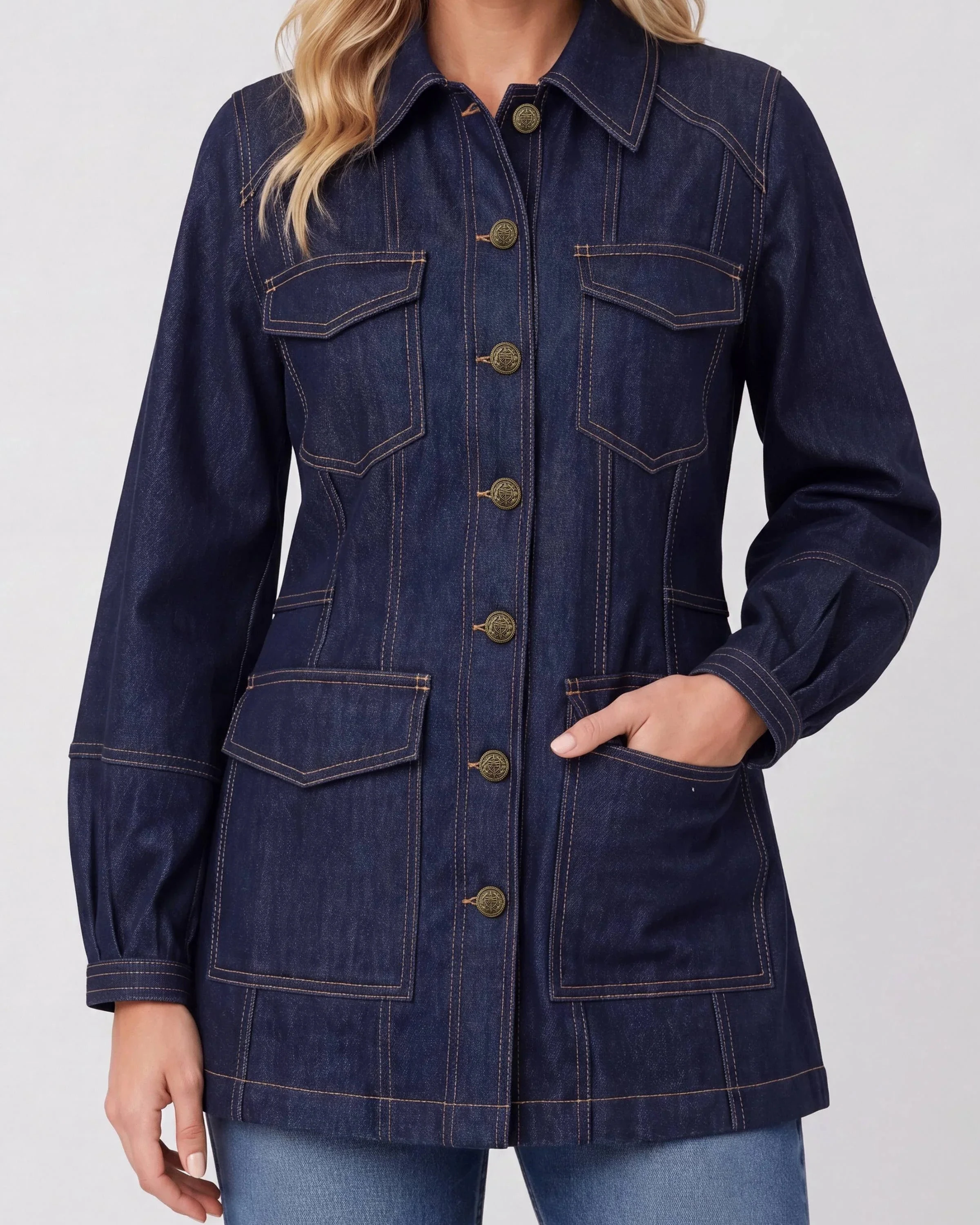 Lantern Sleeve Denim Jacket