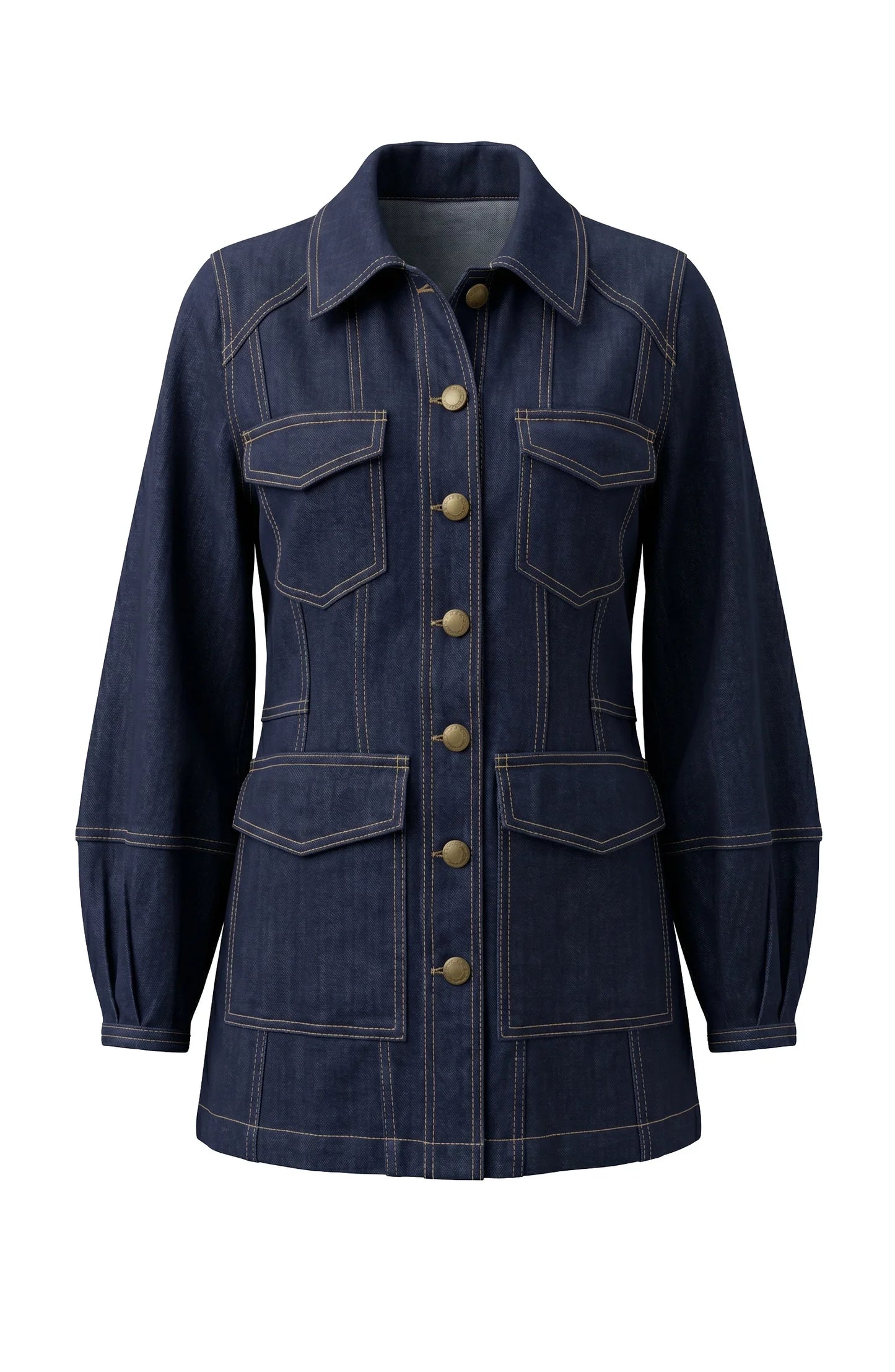 Lantern Sleeve Denim Jacket