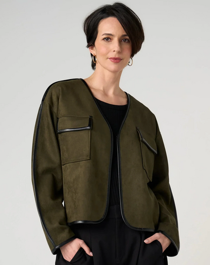 Relaxed Open Front Jacket in olive by LIVERPOOL LOS ANGELES