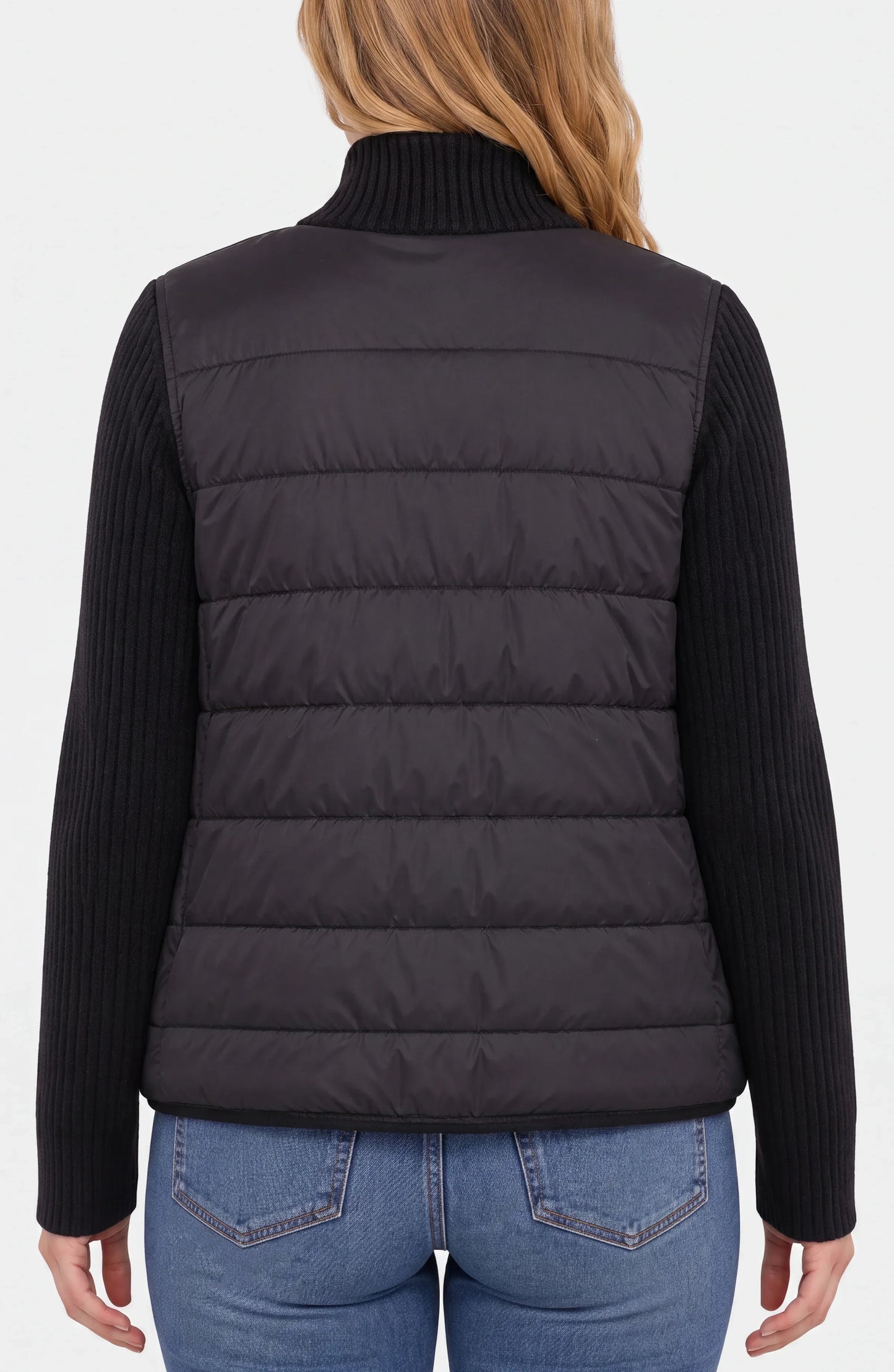 Zip Front Quilted Sweater Jacket in black and green by LIVERPOOL LOS ANGELES