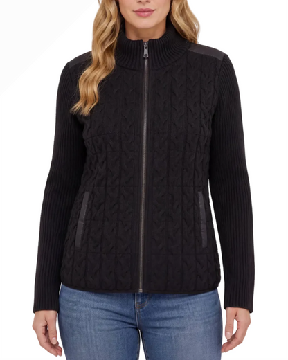 LIVERPOOL LOS ANGELES Zip Front Quilted Sweater Jacket in black