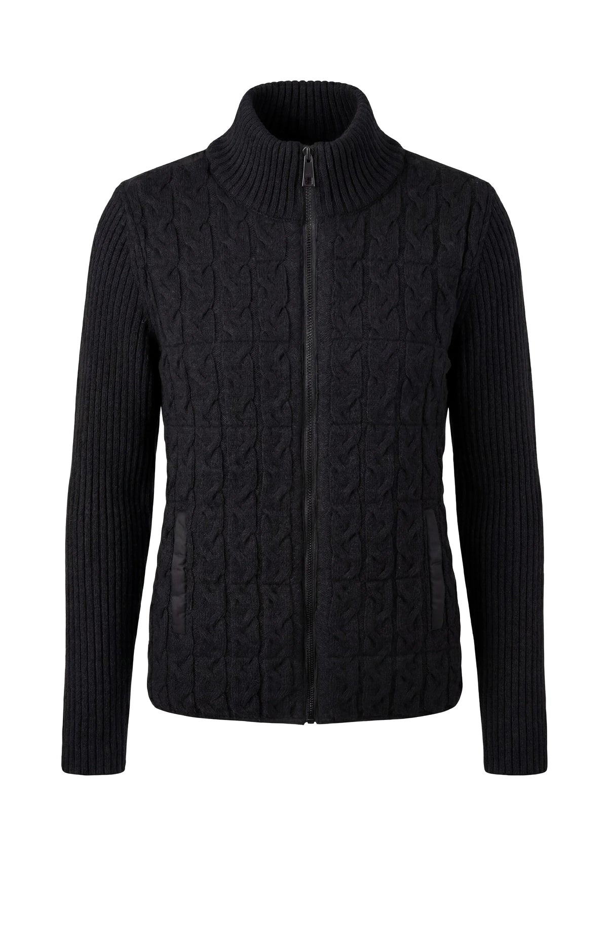 Black Zip Front Quilted Sweater Jacket by LIVERPOOL LOS ANGELES