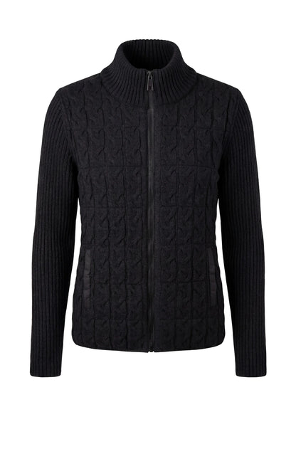 Black Zip Front Quilted Sweater Jacket by LIVERPOOL LOS ANGELES