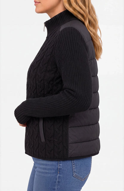 Zip Front Quilted Sweater Jacket in black by LIVERPOOL LOS ANGELES
