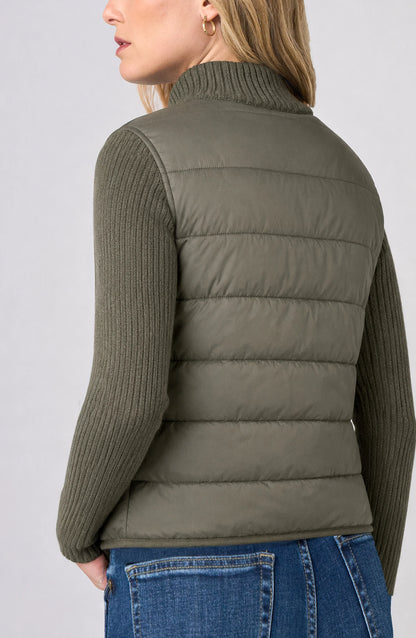 Zip Front Quilted Sweater Jacket in green and black by LIVERPOOL LOS ANGELES