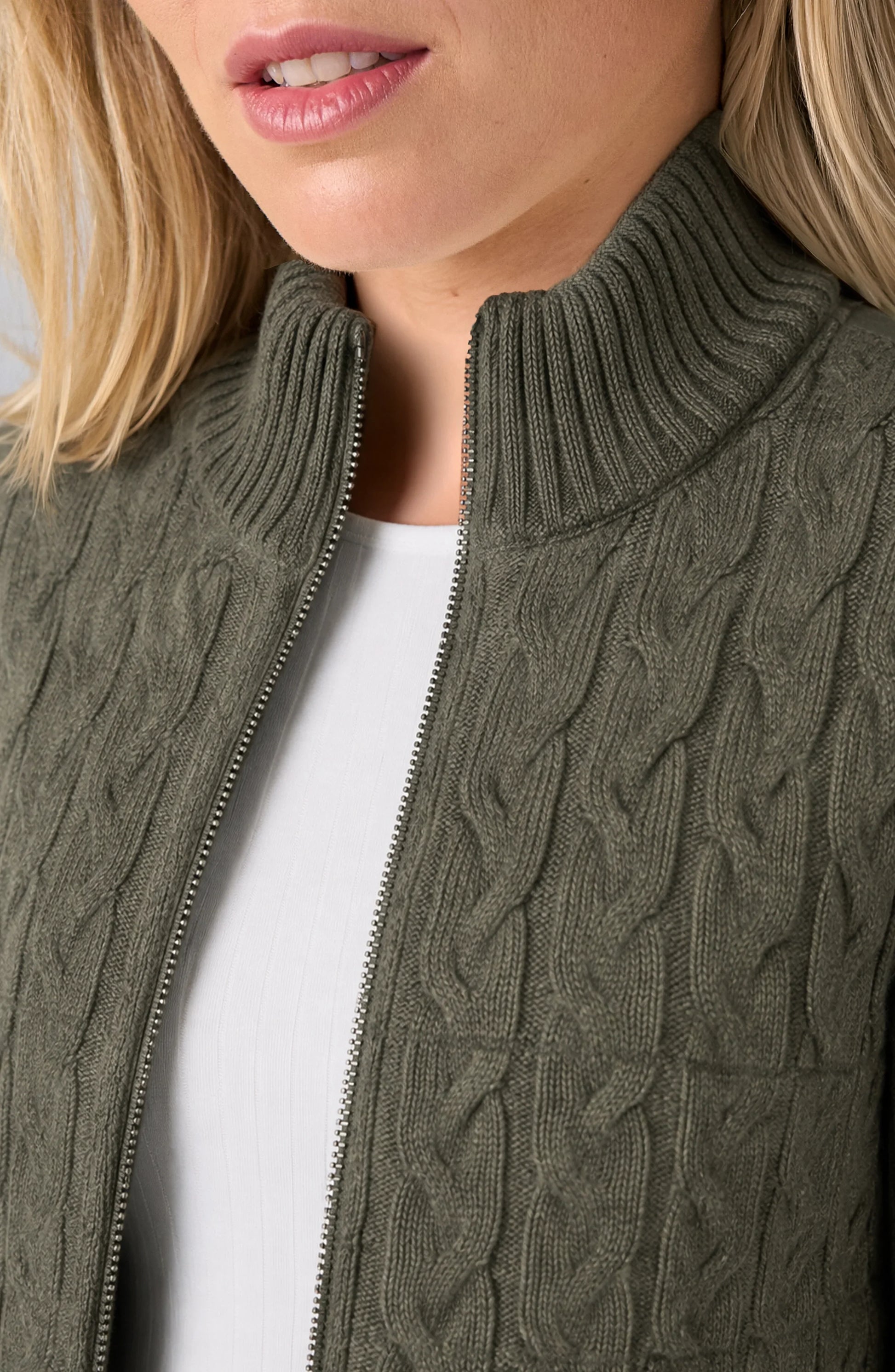 Green and Black Zip Front Quilted Sweater Jacket by LIVERPOOL LOS ANGELES