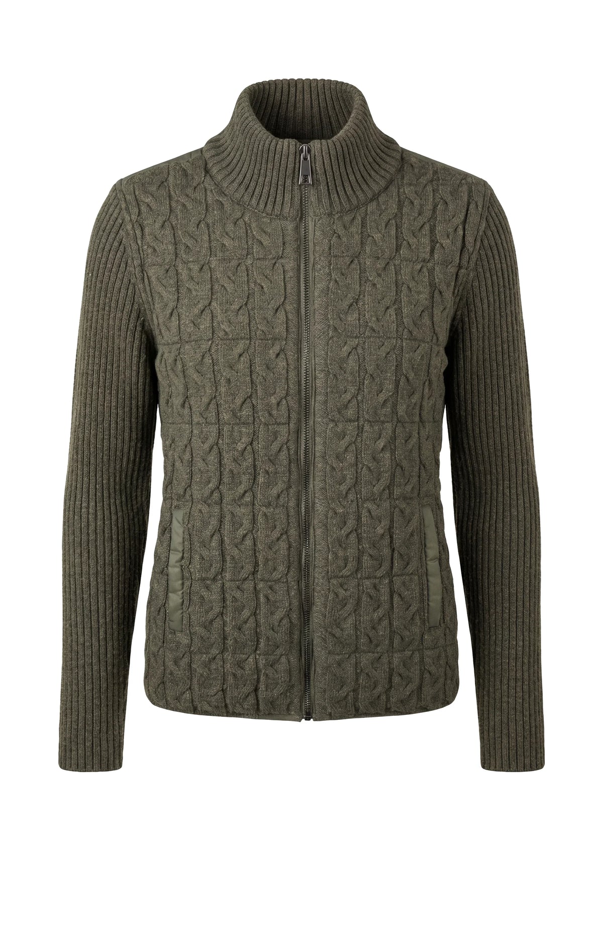 LIVERPOOL LOS ANGELES Green and Black Zip Front Quilted Sweater Jacket